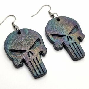 Dark Midnight Blue Black Holographic Color Shifting Punisher Glitter Earrings